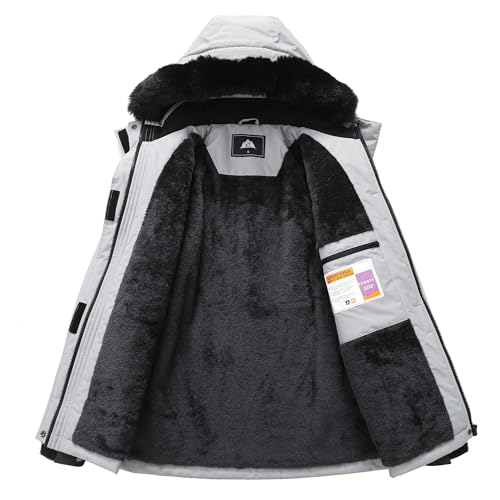 MOERDENG Women's Ski Jacket Waterproof Warm Winter Coat - color: Light Gray, size: Small