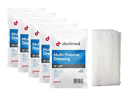 Dealmed Multi-Trauma Dressing - 10" x 30" Sterile Emergency Pad - 5 Count - size: Pack of 5, style: 10" x 30"