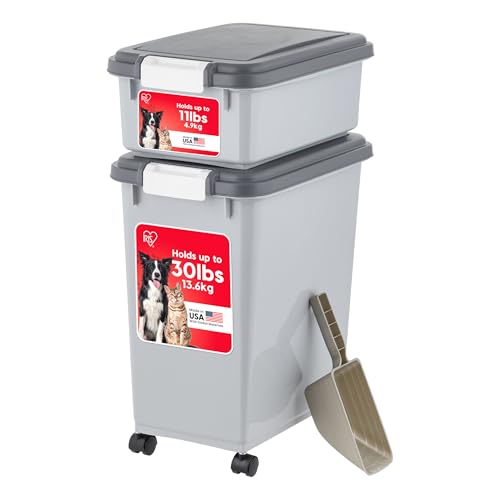 IRIS USA Dog Food Storage Container, Up to 30+11 lbs, Gray/Dark Gray - color: Gray/Dark Gray