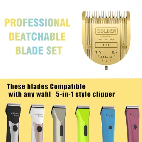 Adjustable 5 in 1 Blades Dog Grooming Blades Compatible with Wahl | For Clipper Arco, Compatible with Bravura, Chromado, Creativa, Compatible with Figura and Motion,Gold,3-Pack - color: GOLD/3PCS