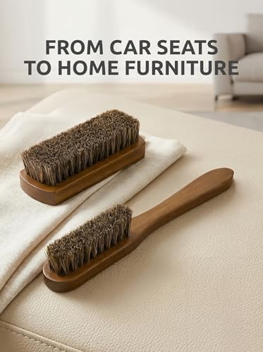 TAKAVU Leather & Upholstery Cleaning Brush Set with Compact Wood Handle - color: Brown