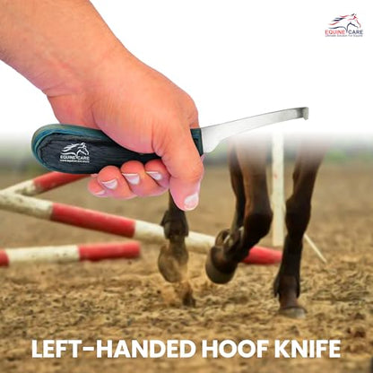 Equine Care Left-Handed Narrow Farrier Hoof Knife, Horses, Ponies, Minis | Narrow hoof knife for detail trimming; J2 stainless steel blade; smooth blue layered handle; right- or left-handed - style: Left-Handed