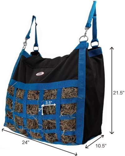 Supreme Slow Feed Top Load Hay Bag with Super Tough Bottom with 2" x3.5” Rectangular Openings and 6 Month Warranty (Purple Lime Green Trim) - color: Purple Lime Green Trim