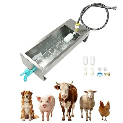 Automatic Livestock Waterer Drinking Trough Large Dog Water Bowl Dispenser 3 Gallon Stainless Steel with Float Valve for Cattle Chicken Goat Horse Pigs Poultry Outdoor Animals - size: 3 Gallon