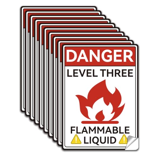 WADORN 10Pcs Flammable Liquid Warning Sign Sticker, Caution Flammable Liquid Self-Adhesive Vinyl Decals Flammable Liquid Danger Warning Sign Level 3 Flammable Liquid Label Placard 7.08x5.12 Inch - style: Caution Flammable Liquid