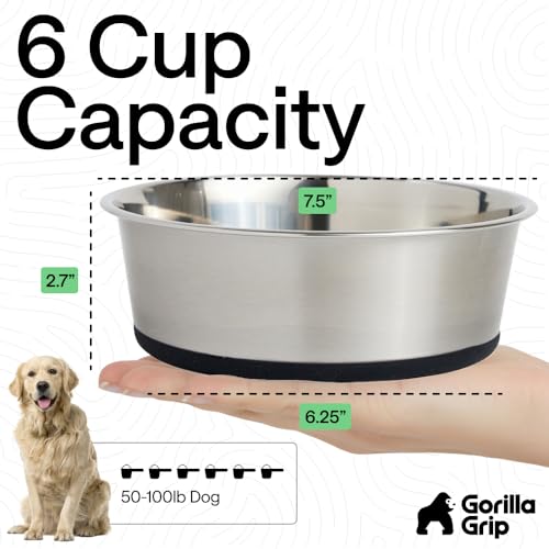 GORILLA GRIP Dog Bowls, Food Grade Stainless Steel, Set of 2, 6 Cup, Black | 304 Stainless Steel Pet Feeding Bowls Hold 48 fl oz Each, Dishwasher Safe, Rust Resistant, BPA Free Rubber Base - color: Black, size: 6 Cup (48 Oz)