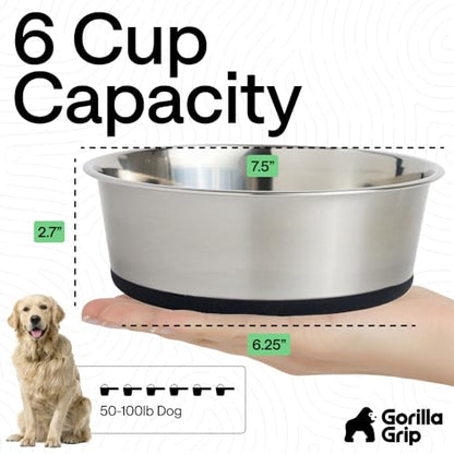 GORILLA GRIP Dog Bowls, Food Grade Stainless Steel, Set of 2, 6 Cup, Black | 304 Stainless Steel Pet Feeding Bowls Hold 48 fl oz Each, Dishwasher Safe, Rust Resistant, BPA Free Rubber Base - color: Black, size: 6 Cup (48 Oz)