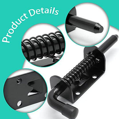 5 Inch Spring Loaded Gate Latch Pin, 2pcs Barrel Bolt Spring Latch | Black, Heavy Duty, Steel Door Lock Latch, for Cabinet, Shed, Trailer, Equipment - color: Black