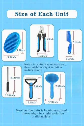 Dog Grooming Kit 6-in-1 for Dogs & Cats, Professional Pet Grooming Tools Set with Deshedding Rake, Slicker Brush, Bath Brush, Nail Clipper, Flea Comb & Grooming Comb for Shedding, & Daily Care