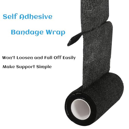6 Rolls Elastic Self Adhesive Bandage Wrap 4 Inch, Breathable Non Woven Cohesive Bandage, Vet Wrap for Dogs, Ankle Sprains Swelling Medical First Aid Tape, Sports Athletic Tape Black - color: 4 Inch-6 Count Black