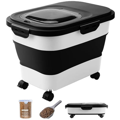 20-23 Lbs Dog Food Storage Container Airtight,Collapsible Pet Food Storage - color: Black