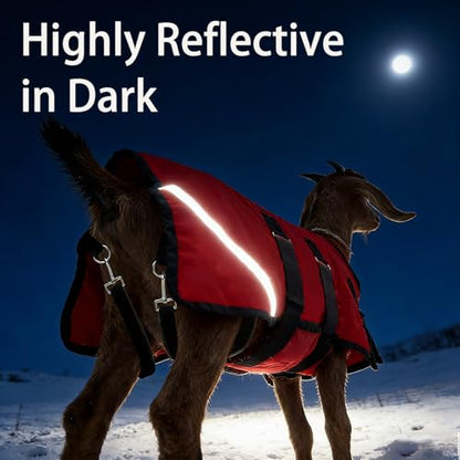 Goat Winter Blanket, Thicken Warm, Waterproof Goats Jacket, with Belly Wrap Adjustable Cold Weather Coat for Goats, Sheep, Calf, Pets&Livestock (Red, S)