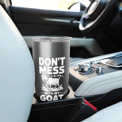 Don´t Mess With My Goat Cute Coat Pygmy Goat Farmer Stainless Steel Insulated Tumbler - color: Brushed Steel
