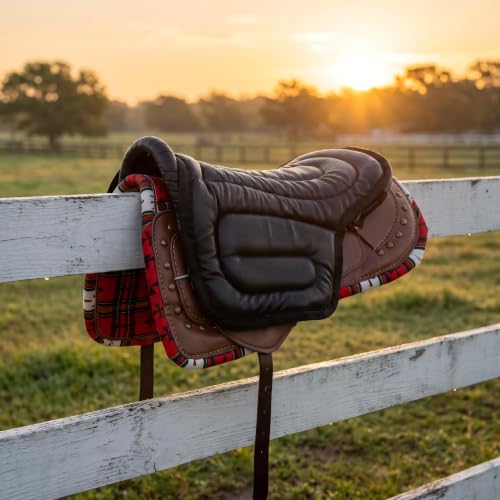 Cushion Non-Slip Saddle Pad – Shock Absorbing PU Leather Seat Pad for Horseback Riding, Relieves Back & Hip Pressure, Prevents Saddle Soreness, Fits on Saddles & Motorcycles