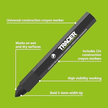 Tracer Black Lumber Crayon Markers, Pack of 12 - Construction - color: Black