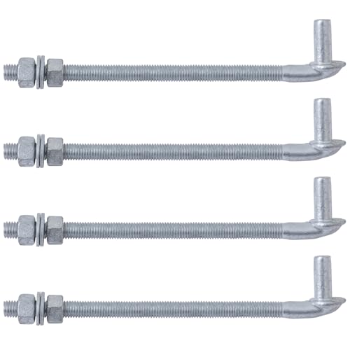 VIVIDA J Bolt Gate Hinge, 5/8" X 12" Gate Bolt Post Hinge, 4-Pack | Galvanized Gate Bolt Post Hinge, Chain Link Fence Gate Hardware, Nuts & Washers Included - size: 12" (4 PCS)