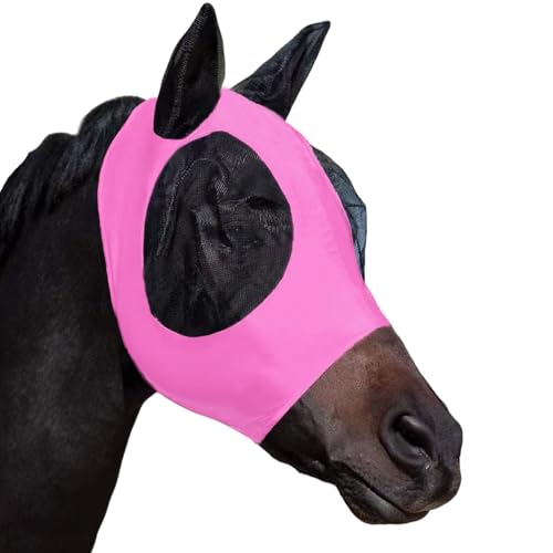 Horse Fly Mask with Ears, Comfortable Fit Stretch Fabric with UV Protection Soft on Skin Breathability for Medium Size Horses, 13hh-15hh (Pink) - color: Pink