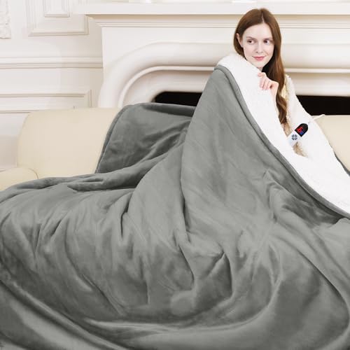 Electric Heated Blanket Full Size Grey, Fast Heating, 1-10H Timer - color: 06 - Grey, size: Full - 72" x 84"