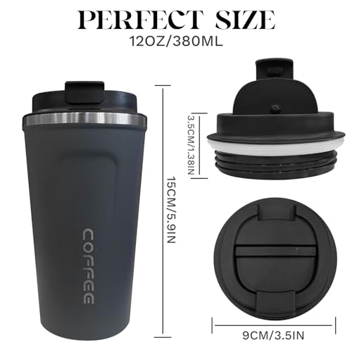 Insulated Travel Coffee Mug, Stainless Steel Coffee Cup with Leakproof Lid - color: 2nd-Dark blue, size: 12 Ounces