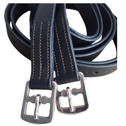 Harness Leather English Horse Riding Stirrups Straps Heavy Duty Adjustable SS Fittings Black & Brown 48-60 Inch Sizes - color: Black, size: 48 inch