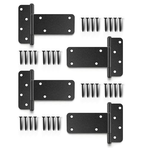 5“ Gate Hinges,260 Lbs Capacity, 4 Pack Heavy Matte Black Hinges | T-Strap Shed Gate Hinges, Wrought Hardware for Wooden Fences, Barn Door Hinge (5“-4 pcs-Matte Black) - size: 5“-4 pcs-Matte Black