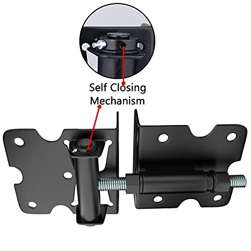 Self Closing Gate Hinges, Heavy Duty for Vinyl/Wood/Metal Fence, Pack of 2, with Slef-Tapping Screws and Adjuster Tool - color: Black