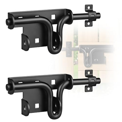 Slide Bolt Gate Latch, 2 Pack Heavy Duty Slide Latches | Thickened Steel, Black Powder Coated; Padlock Hole for Extra Security; for Wood Fence, Barn, Shed, Garden Gates - size: 2 Pack