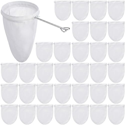 Woanger 40 Pack Reusable Fine Mesh Strainer Bags with Stainless Steel Handle, Large Capacity Nut Filter Bags for Juice, Almond Milk, Coffee, Soup, Bean Beverage & Cold Brew – Sturdy Nylon Strainers