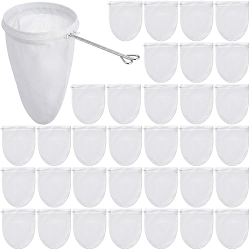 Woanger 40 Pack Reusable Fine Mesh Strainer Bags with Stainless Steel Handle, Large Capacity Nut Filter Bags for Juice, Almond Milk, Coffee, Soup, Bean Beverage & Cold Brew – Sturdy Nylon Strainers