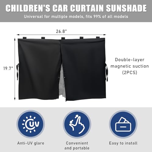 povtii Car Window Shade, Magnetic Double Layer Auto Side Windows Sun Shade for Heat/UV Protection, Vehicle Privacy Window Curtain for Baby & Kids, Universal Car Accessories (2 PCS)