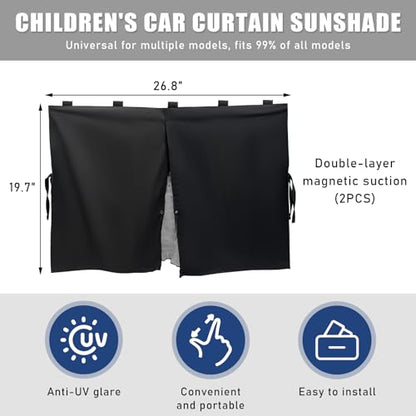 povtii Car Window Shade, Magnetic Double Layer Auto Side Windows Sun Shade for Heat/UV Protection, Vehicle Privacy Window Curtain for Baby & Kids, Universal Car Accessories (2 PCS)
