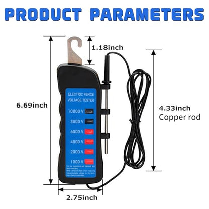 Electric Fence Voltage Tester, 10KV Digital Electric Fence Tester, Handheld Electric Fence Fault Finder, Farms Fault Troubleshooter with 8 Neon Indicator Lights