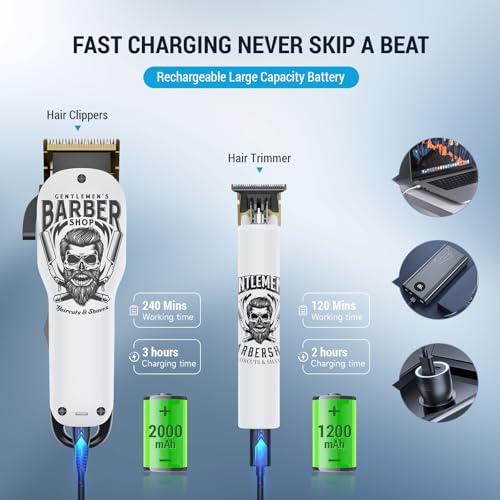 BESTBOMG® Professional Hair Clippers for Men, Clipper & Trimmer Set, White - color: White