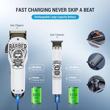 BESTBOMG® Professional Hair Clippers for Men, Clipper & Trimmer Set, White - color: White