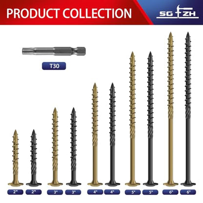 #14 x 2 Inch Lag Screws (248Pcs) 4lb. Structural Wood Screw, Black, Carbon Steel, Washer Head, Rust Resistant epoxy Coated, T30 Torx Bit - color: Black, size: #14 x 2"