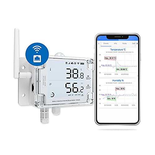 GS1-AETH1RS Ethernet & WiFi Temp/Humidity/Illumination Sensor, Data Logger, External Probe, Scheduled Reports, Multiple Alert, Support Local Deployment (2.4GHz WiFi & Ethernet, No Hub Required) - style: GS1-AETH WiFi & Ethernet cable