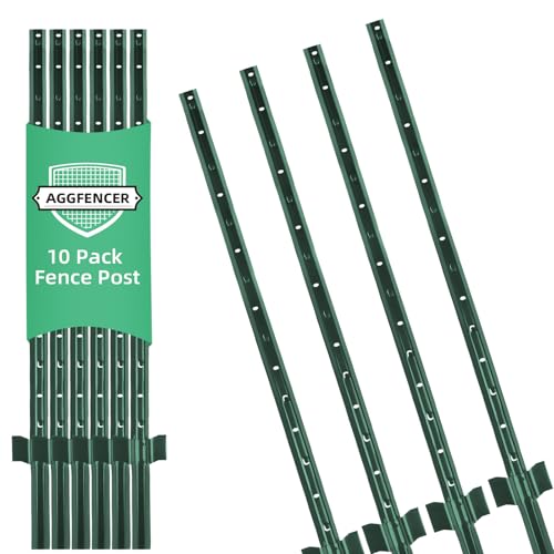 AggFencer 3 Ft Fence Post 10Pack, U Post for Wire Fencing | Heavy Duty No Dig Green Metal T Posts for Yard and Outdoor - size: 3 Ft