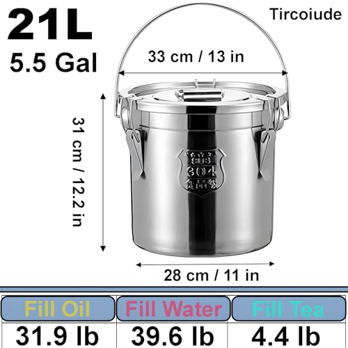 21L/5.5 Gal 304 Stainless Steel Containers with Lids 716 Oz Kitchen Airtight Canisters Stainless Steel Bucket Metal Food Storage Rice Containers Flour Storage Airtight Container - size: 21L
