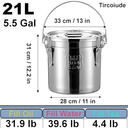 21L/5.5 Gal 304 Stainless Steel Containers with Lids 716 Oz Kitchen Airtight Canisters Stainless Steel Bucket Metal Food Storage Rice Containers Flour Storage Airtight Container - size: 21L