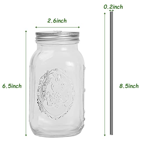 YSJILIDE Smoothie Cups, Glass Mason Drinking Jar, 24oz Smoothie Cups with Lid and Stainless Steel Straw, Drinking Mugs, Tea Cup Travel Mug, Ideal for Juice, Milk (Pack Of 2, Clear) - color: WHITE2