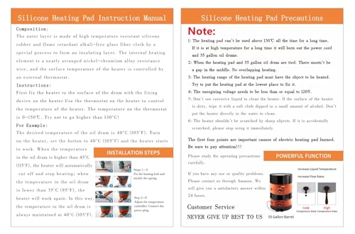 55-Gallon Drum Pail Heater Pad - YSJWAER Electric Silicone Barrel Heat Pad Band Warmer Kit 150℃ 10inch