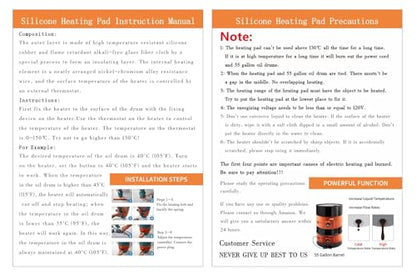 55-Gallon Drum Pail Heater Pad - YSJWAER Electric Silicone Barrel Heat Pad Band Warmer Kit 150℃ 10inch