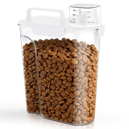 Uppetly Dog Cat Food Storage Container, 5-7Lbs Pet Food Containers, Airtight Cat Food Container with Portable Handle & Measuring Cup, Small Animal Dry Food Dispenser for Dogs, Cats and Birds White - color: White