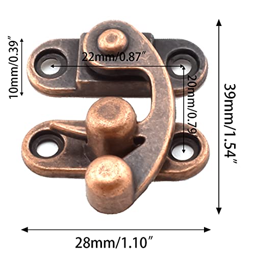 Antique Right Hook Hasp Latch Retro Swing Horn Lock | Clasp with Mounting Screws, Zinc Alloy - 4PCS 1.14" x 1.3" Red Bronze Tone - color: Red Bronze