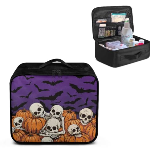 Halloween First Aid Bag Empty Skeleton Pumpkin Travel Medicine Bags for Home Car Hiking Medical Supplies Storage Bag Portable - color: Halloween Skeleton Pumpkin