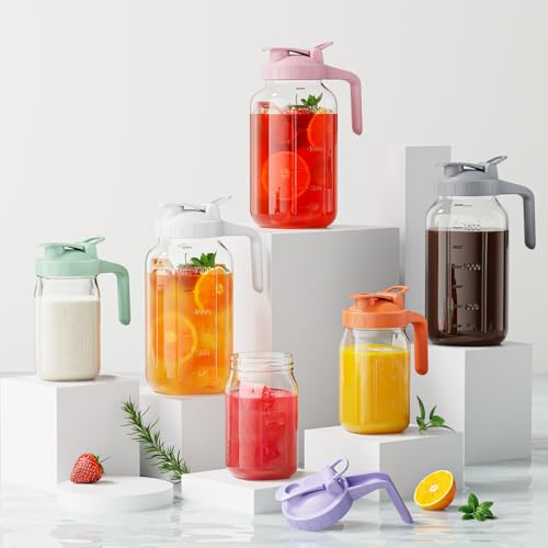 JunVpic Glass Pitcher with lid, 64 oz Wide Mouth Mason Jar - color: Gray, size: 64 Ounces