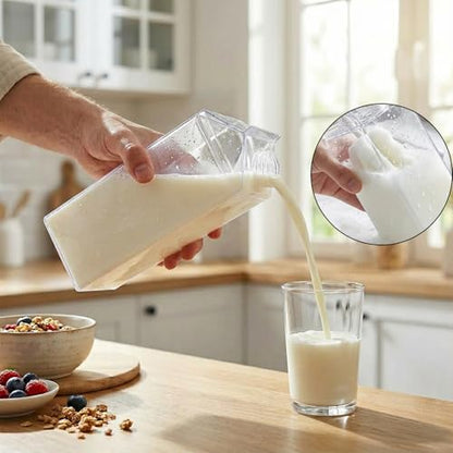 3 Pcs 64 Oz Large Clear Milk Carton Container with Brushes Labels and Pen Square Plastic Milk Water Bottle for Outdoor Camping or Climbing Tour