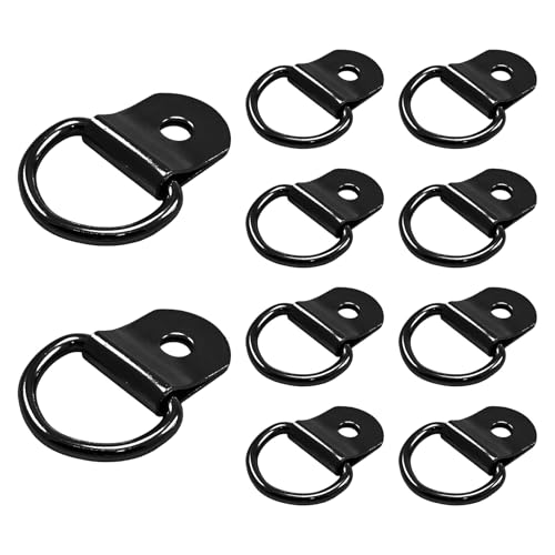10 PCS Small Steel D-Ring Tie Downs, Rustproof Anchor Lashing Rings Tie Down Hooks for Cargo Securing, Heavy Duty D Ring Hooks Kit for Trailer Camper Warehouse Boat (Black) - color: Black