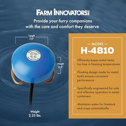 Farm Innovators Economical 1000 Watt Floating Tank De-Icer with Thermostatically Controlled for Metal Tanks, Patio, Lawn and Garden, Blue