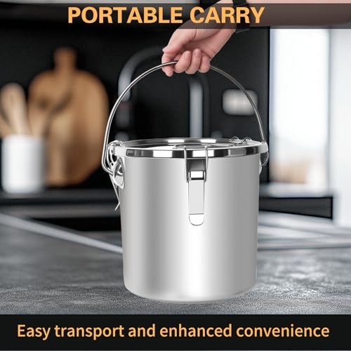 21L/5.6GAL and 12L/3.2GAL Stainless Steel Airtight Canister, Food Storage Canisters with Lid&Locking Clamp for Rice Flour Sugar Grain Coffee Bean Storage Containers (12L & 21L,2 CANISTERS)